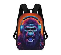 sinyumoney Monkey Headphone Dj Music Backpack 3D Printed Children's School Backpack for Kids High Capacity Travel Rucksacks Book Bags Kids School Bag Back Pack 17inch