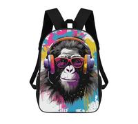 sinyumoney Monkey Headphones Dj Backpack School Bag Large Water Resistant Laptop Backpack for Teenage Girls Boys Women Men 17inch