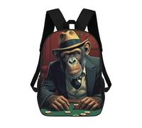 sinyumoney Monkey Poker Kids Backpack, Kids School Bag 3D Printed School Backpacks for Boys And Teenager School Students 17inch