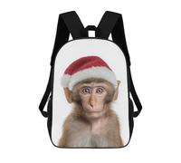 sinyumoney Monkey Wearing A Christmas Santa Hat 3D Printed 17inch School Bag Children's School Backpack Travel Backpacks Casual Fashion Bag for Kids School Students