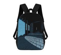sinyumoney Monochromatic Japanese House by The Sea Backpacks 3D Printed Kids School Backpack Outdoor Casual Daypack Fashion Casual Children Backpacks Cute Travel Bags 17inch