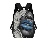 sinyumoney Monochrome Portrait with Blue Lips Painting Rucksacks 3D Printed Children Backpacks Fashion Casual Daypack Cute Travel Bags Outdoor Casual Daypack for Boy And Girl 17inch