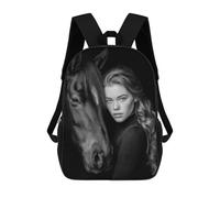 sinyumoney Monochrome Portrait Woman And Horse Backpack School Lightweight Casual Daypack School Backpacks for Boys/Girls/Teenagers 17inch