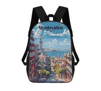 sinyumoney Montevideo, Uruguay Cityscape Art Kids School Backpack School Bag 3D Printed School Bag for Boys Elementary And Middle School Students 17inch