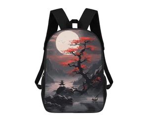 sinyumoney Moon Japanese Landscape Backpack School Water Resistant Travel Backpack Computer Bag for School/Work/Travel 17inch