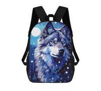 sinyumoney Moon Wolf Retro Pixel Art Rucksacks 3D Printed Children Backpacks Fashion Casual Daypack Cute Travel Bags Outdoor Casual Daypack for Boy And Girl 17inch