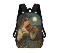 sinyumoney Moonlight Violinist Backpacks Kids Student Schoolbag,3D Printed Backpacks,Elementary And Middle School Students Backpacks for Boys Girls 17inch