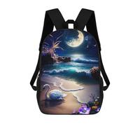 sinyumoney Moonlit Beach Serenity School Backpack Large Lightweight Casual Backpack for Girls Boys Teenage 17inch