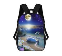 sinyumoney Moonlit Beach Swan 3D Printed Children's School Backpack for Kids High Capacity Travel Rucksacks Book Bags Kids School Bag Back Pack 17inch