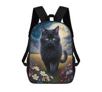 sinyumoney Moonlit Black Cat Garden Backpack School Daypacks Business Backpack Water Resistant Bookbag for Girls Boys Teenage 17inch