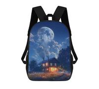 sinyumoney Moonlit Cabin Scene Kids School Backpack 3D Printed Fashion School Bag Casual School Bag for Boys Elementary And Middle School Students 17inch