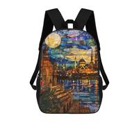 sinyumoney Moonlit Cairo Reflection 3D Printed 17inch Kids School Backpack School Bag Fashion Rucksacks for Boys Elementary And Middle School Students