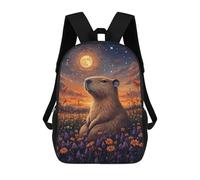 sinyumoney Moonlit Capybara Meadow Children's Backpacks School Backpack 3D Printed for Kids Travel Rucksacks Book Bags Kids 17inch School Bag