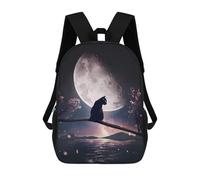sinyumoney Moonlit Cat Serenity Backpack for Boys Teen Students, Girls Rucksack Bags Toddler Elementary Middle School Bookbag 17inch