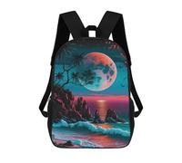 sinyumoney Moonlit Coastal Paradise Children's Backpack, 3D Printed School Backpack, Backpack for Boys Girls, Adjustable School Bag for Primary School 17inch
