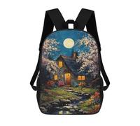 sinyumoney Moonlit Cottage Garden School Bag 3D Printed 17inch Backpacks Fashion Kids School Backpack Rucksacks for Boys Elementary And Middle School Students