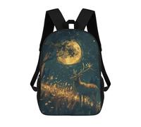 sinyumoney Moonlit Deer Children's School Backpack 3D Printed for Kids Travel Rucksacks Book Bags Kids School Bag 17inch
