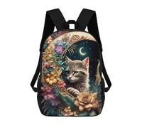 sinyumoney Moonlit Floral Cat Backpack 3D Print Kids Bag Elementary Students Daypack Lightweight School Bag for Children Girls Boys Nursery Lunch Pack 17inch