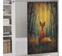 sinyumoney Moonlit Fox Magic Washable Waterproof Cloth Fabric Soft Fabric Hotel Shower Curtain for Bathroom with Hooks 53.54x70.87Inch（136x180cm）