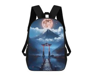 sinyumoney Moonlit Fuji Torii Gate 3D Printed Kids Backpacks Boys Fashion School Bag Travel Backpacks School Bags for Boys Elementary School Students 17inch
