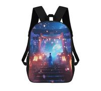 sinyumoney Moonlit Geisha Torii Gate School Backpack School Bags for Girls Boys Backpack with Pocket Fashion School Bag Kids Backpack 17inch