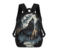 sinyumoney Moonlit Howl Wolf Rucksacks 3D Printed Children Backpacks Fashion Casual Daypack Cute Travel Bags Outdoor Casual Daypack for Boy And Girl 17inch