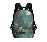sinyumoney Moonlit Journey - Magical Animal Boat Ride Children's School Backpack 3D Printed for Kids Travel Rucksacks Book Bags Kids School Bag 17inch