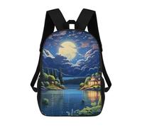 sinyumoney Moonlit Lake Serenity 3D Printed Children's School Backpack for Kids High Capacity Travel Rucksacks Book Bags Kids School Bag Back Pack 17inch