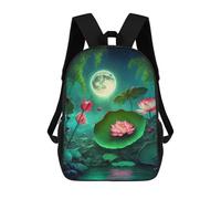 sinyumoney Moonlit Lotus Pond-3 Backpacks, Kids Backpack Student School Bag 3D Printed Travel Backpacks Fashion Accessory Backpack Children Waterproof School Bags 17inch