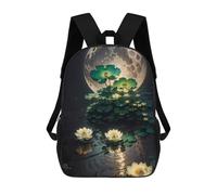 sinyumoney Moonlit Lotus Pond 3D Printed School Bag Children's School Backpack Schoolbags Travel Backpacks Casual Fashion Bag for Kids School Students 17inch