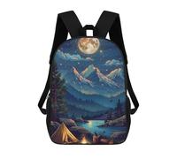 sinyumoney Moonlit Mountain Camping Scene Backpacks 3D Printed 17inch Kids School Backpack Outdoor Casual Daypack Casual Travel Bags for Middle School Students