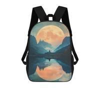 sinyumoney Moonlit Mountain Lake School Bag Backpack Teen Schoolbag 3D Printing Adjustable Schoolbag Fashion Pocket Bag for Kids Boys Girls Students And Teenagers Fans 17inch