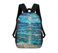sinyumoney Moonlit Ocean Mosaic Art Backpacks Kids School Backpack School Bag 3D Printed School Bag for Boys Elementary And Middle School Students 17inch