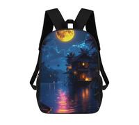 sinyumoney Moonlit Riverfront Retreat Backpack School Daypacks Business Backpack Water Resistant Bookbag for Camping Outdoor Adventures And Daily Travel 17inch