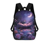 sinyumoney Moonlit Rose Boat Scene Backpack Kids School Bag Boys Cartoon 3D Print Students Schoolbag Laptop Daypack for Boys Girls 17inch