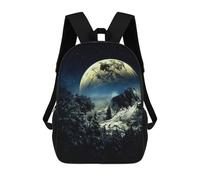 sinyumoney Moonlit Snowy Landscape Kids Backpack,School Backpack Kids School Bag 3D Printed Cartoon Large Capacity Backpack for Kids Boys And Girls 17inch