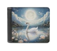 sinyumoney Moonlit Swan Lake 3D Print Clutch Purse Slots ID Window RFID Blocking Banknote Compartments Slim Elegant Leather Wallet 11.7cm*9.5cm