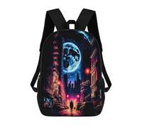 sinyumoney Moonlit Urban Journey -1 Kids School Backpack 3D Printed Fashion School Bag Casual School Bag for Boys Elementary And Middle School Students 17inch
