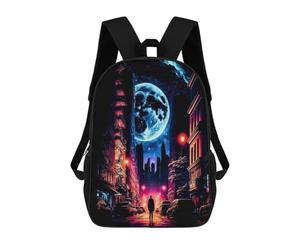 sinyumoney Moonlit Urban Journey -1 Kids School Backpack 3D Printed Fashion School Bag Casual School Bag for Boys Elementary And Middle School Students 17inch