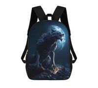 sinyumoney Moonlit Wolf Roar-1 Kids School Backpack School Bag 3D Printed School Bag for Boys Elementary And Middle School Students 17inch