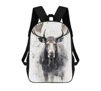 sinyumoney Moose Beauty Black Ink 3D Printed Children's School Backpack for Kids High Capacity Travel Rucksacks Book Bags Kids School Bag Back Pack 17inch