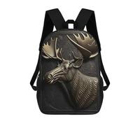 sinyumoney Moose Gold Relief Deco 3D Printed Children's 17 Inch Backpacks 3D Printed Casual School Bag for Boys Elementary And Middle