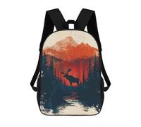 sinyumoney Moose in Mountain Landscape 3D Printed Kids School Bag Rucksacks Children's School Fashion Casual Back Pack High Capacity Travel Book Bags Backpack for Kids 17inch