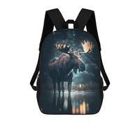 sinyumoney Moose Night The Rain 17inch School Bag 3D Printed Children's School Backpack Casual Fashion Travel Backpacks for Kids School Students