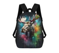 sinyumoney Moose Painting School Backpack for Girls 17inch Casual Daypack Lightweight Rucksack Boy Girl Backpack for Middle School Students