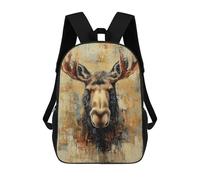 sinyumoney Moose Portrait Painting Kids School Backpack School Bag 3D Printed School Bag for Boys Elementary And Middle School Students 17inch