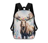 sinyumoney Moose with Floral Crown Watercolor Backpacks Kids School Backpack School Bag 3D Printed School Bag for Boys Elementary And Middle School Students 17inch
