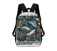 sinyumoney Morris Dolphins Botanical Exhibition 3D Printed Children's 17 Inch Backpacks 3D Printed Casual School Bag for Boys Elementary And Middle