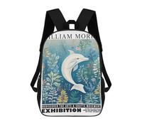 sinyumoney Morris Floral Dolphin Exhibition Backpack School Daypacks Business Backpack Water Resistant Bookbag for Men, Women & Teenage Boys 17inch