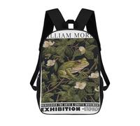 sinyumoney Morris Floral Frog Exhibition 3D Printed 17 Inch School Backpack Casual Children's Backpacks 3D Printed for Boys Elementary And Middle